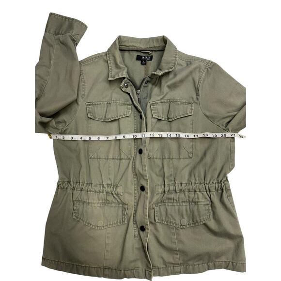 a.n.a. Olive Green Utility Jacket Drawstring Waist Snap Zip Closure Size L - Picture 6 of 11